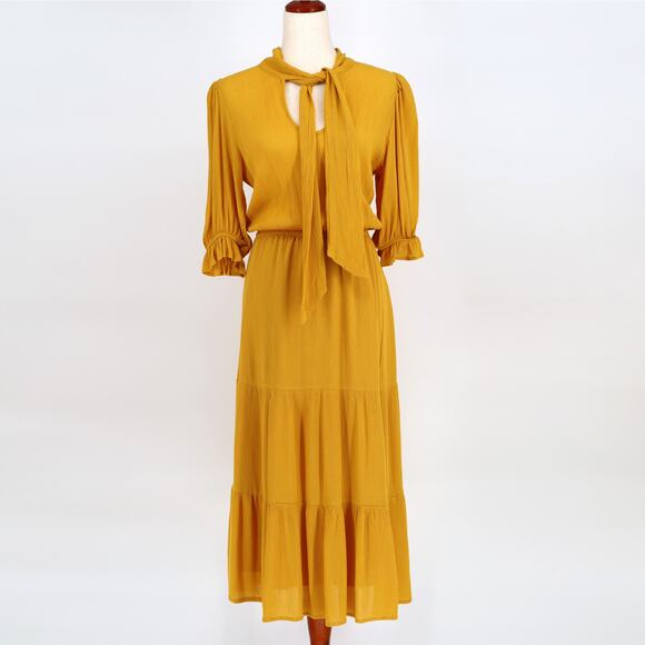 BB Dakota x Steve Madden Women Yellow Hidalgo Tie Front Ruffle Midi Dress Size S - Picture 3 of 7